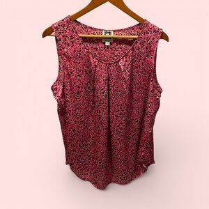 Cute Anne Klein silky pleated collar pink blush confetti sleeveless blouse